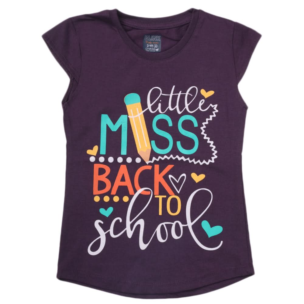 Girls Printed Half Sleeves T-Shirt 4699 - Purple, Kids, Girls T-Shirts, Chase Value, Chase Value