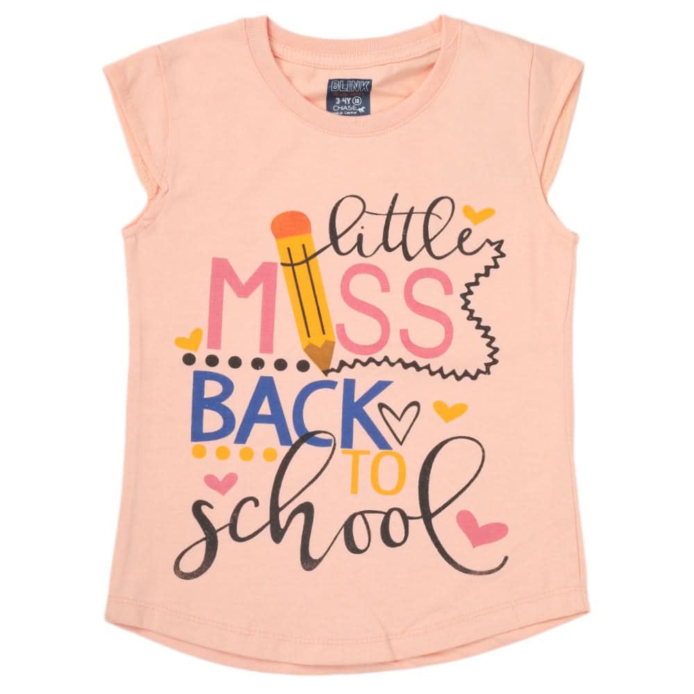 Girls Printed Half Sleeves T-Shirt 4699 - Peach, Kids, Girls T-Shirts, Chase Value, Chase Value