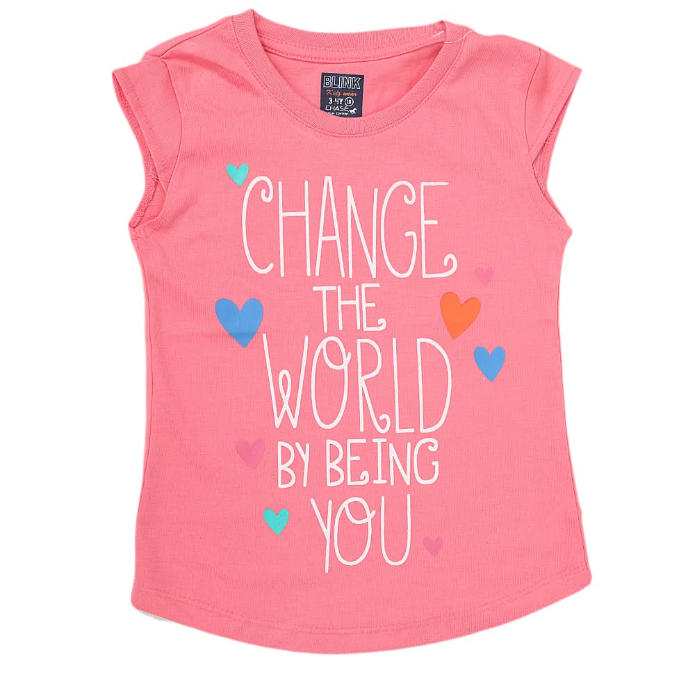 Girls Printed Half Sleeves T-Shirt 4700 - Pink, Kids, Girls T-Shirts, Chase Value, Chase Value