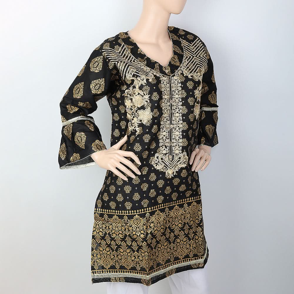 Women's Embroidered Kurti - Black, Women, Ready Kurtis, Chase Value, Chase Value