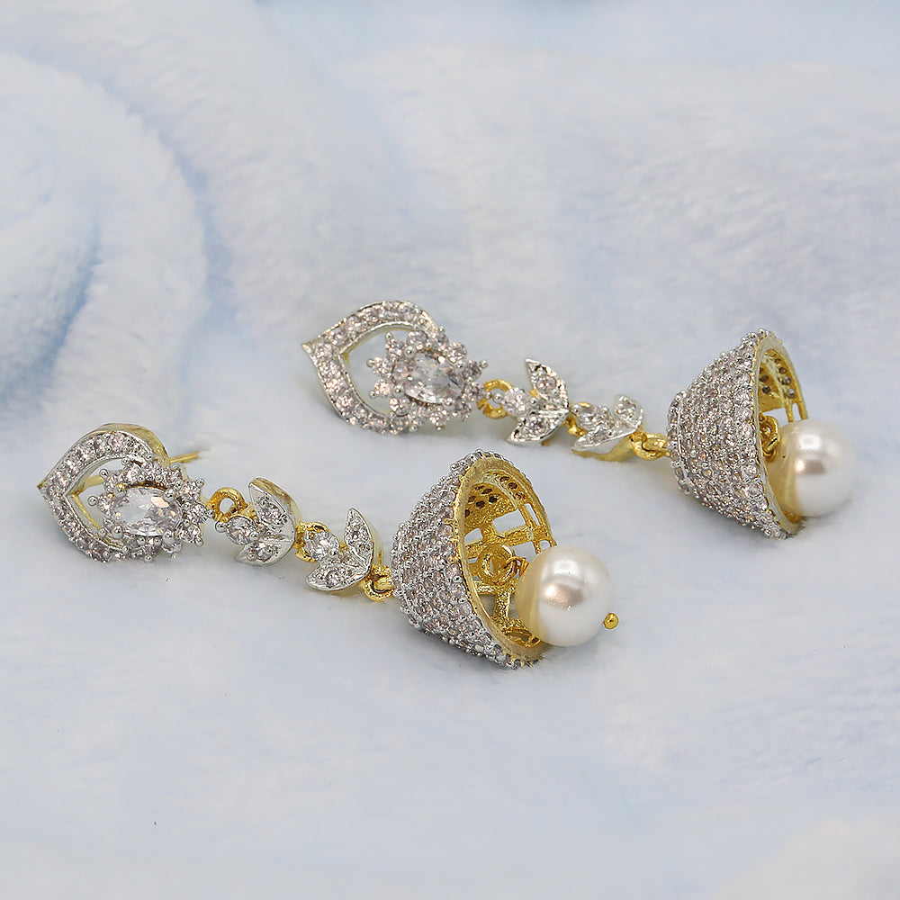 Women's American Diamond Fancy Jhumki - Golden & Silver, Women, Earrings & Tops, Chase Value, Chase Value