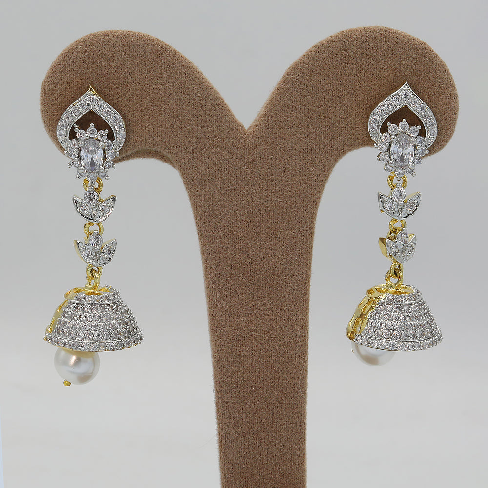 Women's American Diamond Fancy Jhumki - Golden & Silver, Women, Earrings & Tops, Chase Value, Chase Value