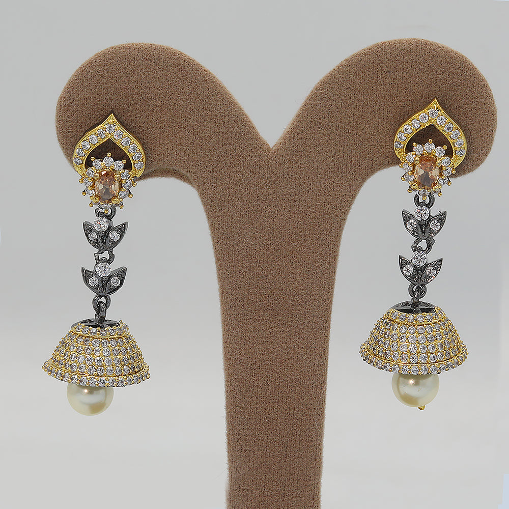 Women's American Diamond Fancy Jhumki - Peach, Women, Earrings & Tops, Chase Value, Chase Value