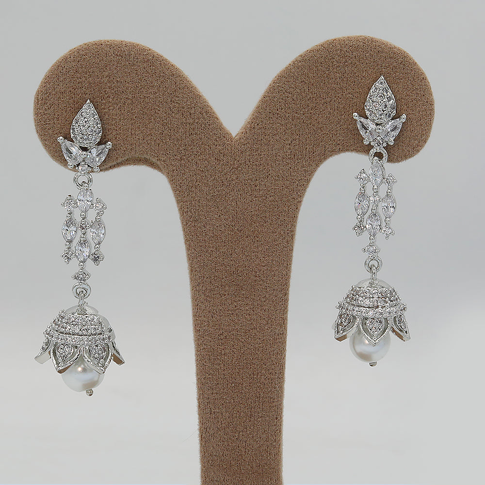 Women's American Diamond Fancy Jhumki - Silver, Women, Earrings & Tops, Chase Value, Chase Value