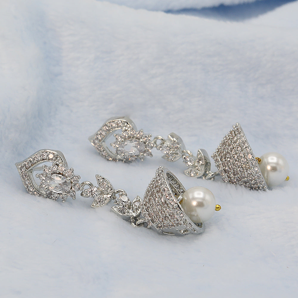 Women's American Diamond Fancy Jhumki - Silver, Women, Earrings & Tops, Chase Value, Chase Value