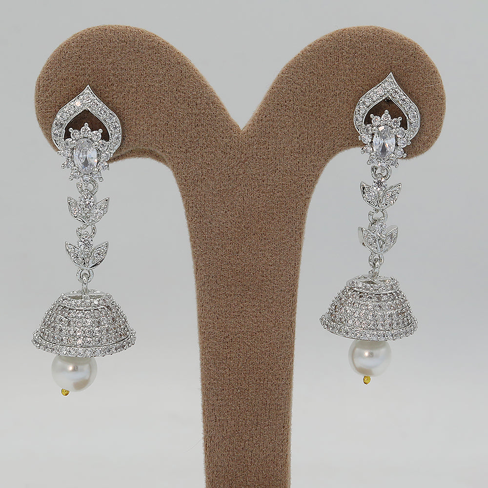 Women's American Diamond Fancy Jhumki - Silver, Women, Earrings & Tops, Chase Value, Chase Value