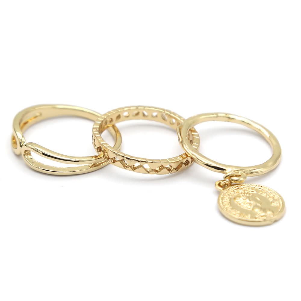 Women's Ring 3Pc - Golden, Women, Finger Rings, Chase Value, Chase Value