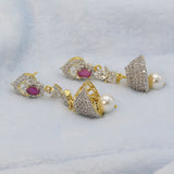 Women's American Diamond Fancy Jhumki - Red, Women, Earrings & Tops, Chase Value, Chase Value