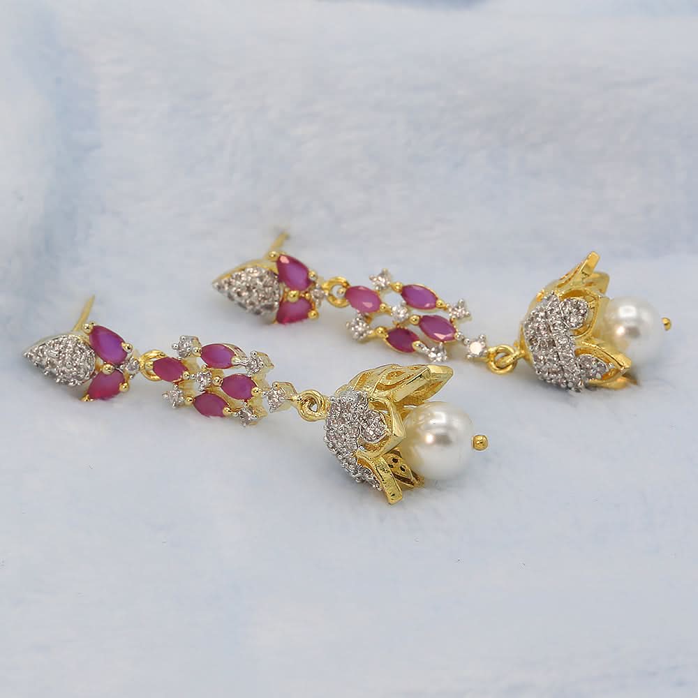 Women's American Diamond Fancy Jhumki - Maroon, Women, Earrings & Tops, Chase Value, Chase Value