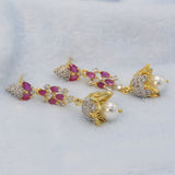 Women's American Diamond Fancy Jhumki - Maroon, Women, Earrings & Tops, Chase Value, Chase Value