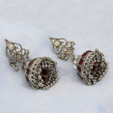 Women's Choki Jhumki 4X4 - Silver & Red, Women, Earrings & Tops, Chase Value, Chase Value