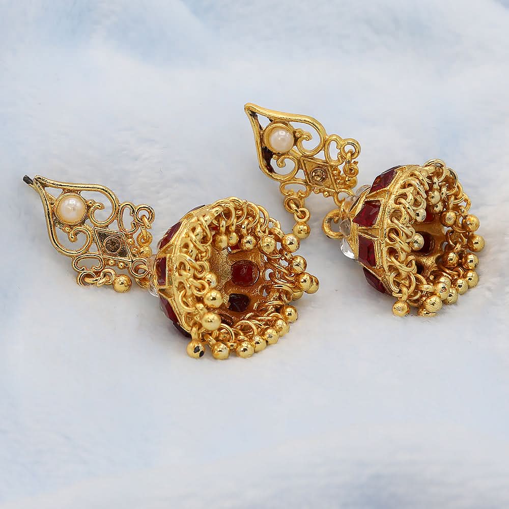 Women's Choki Jhumki 4X4 - Golden & Red, Women, Earrings & Tops, Chase Value, Chase Value