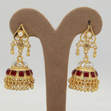 Women's Choki Jhumki 4X4 - Golden & Red, Women, Earrings & Tops, Chase Value, Chase Value