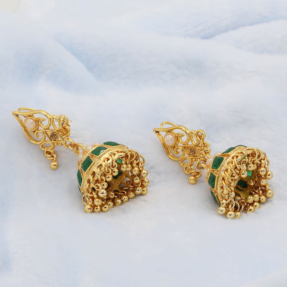 Women's Choki Jhumki 4X4 - Golden & Green, Women, Earrings & Tops, Chase Value, Chase Value