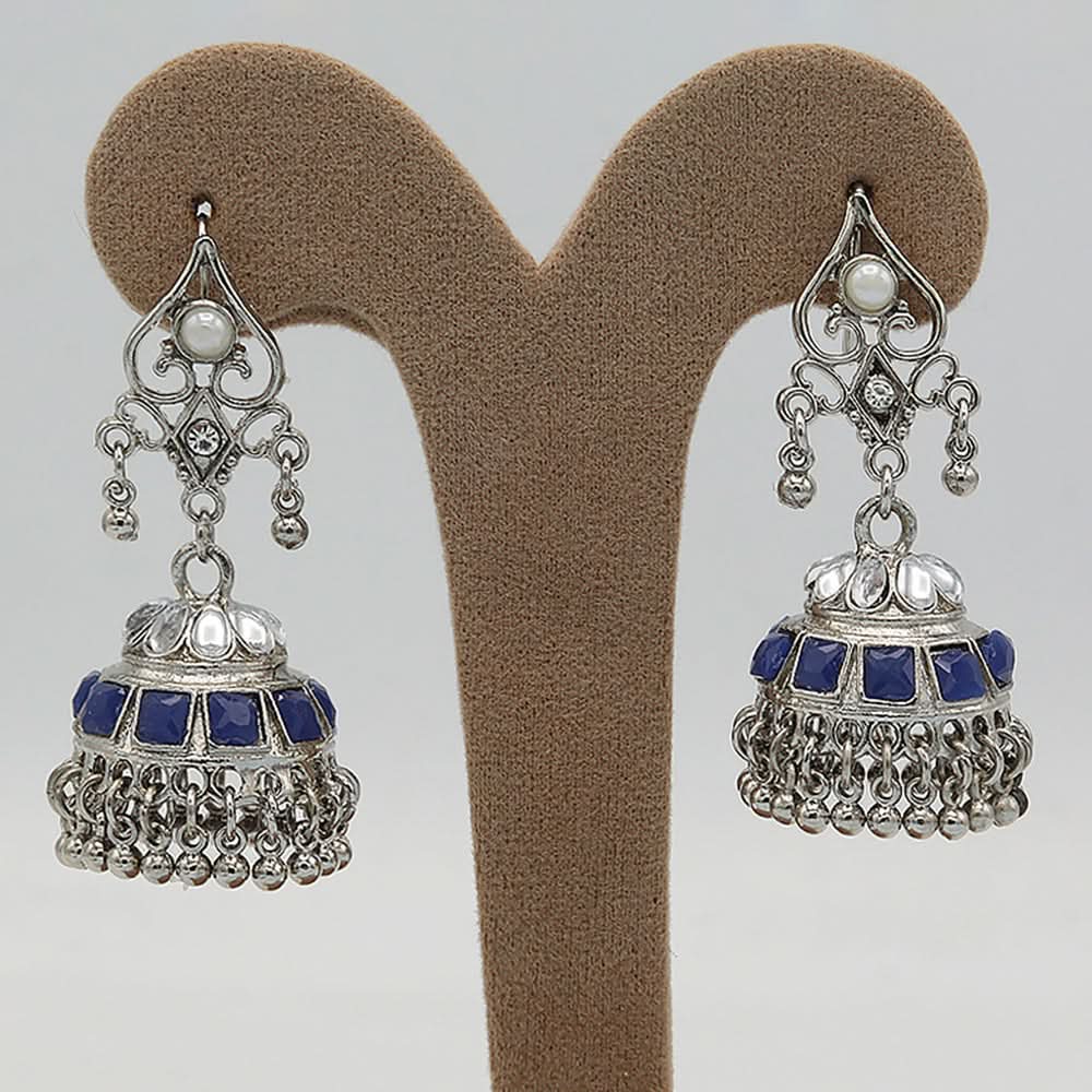 Women's Choki Jhumki 4X4 - Silver & Blue, Women, Earrings & Tops, Chase Value, Chase Value