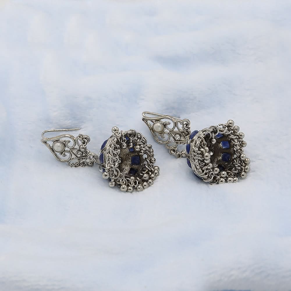 Women's Choki Jhumki 4X4 - Silver & Blue, Women, Earrings & Tops, Chase Value, Chase Value