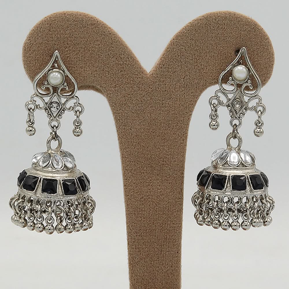Women's Choki Jhumki 4X4 - Silver & Black, Women, Earrings & Tops, Chase Value, Chase Value