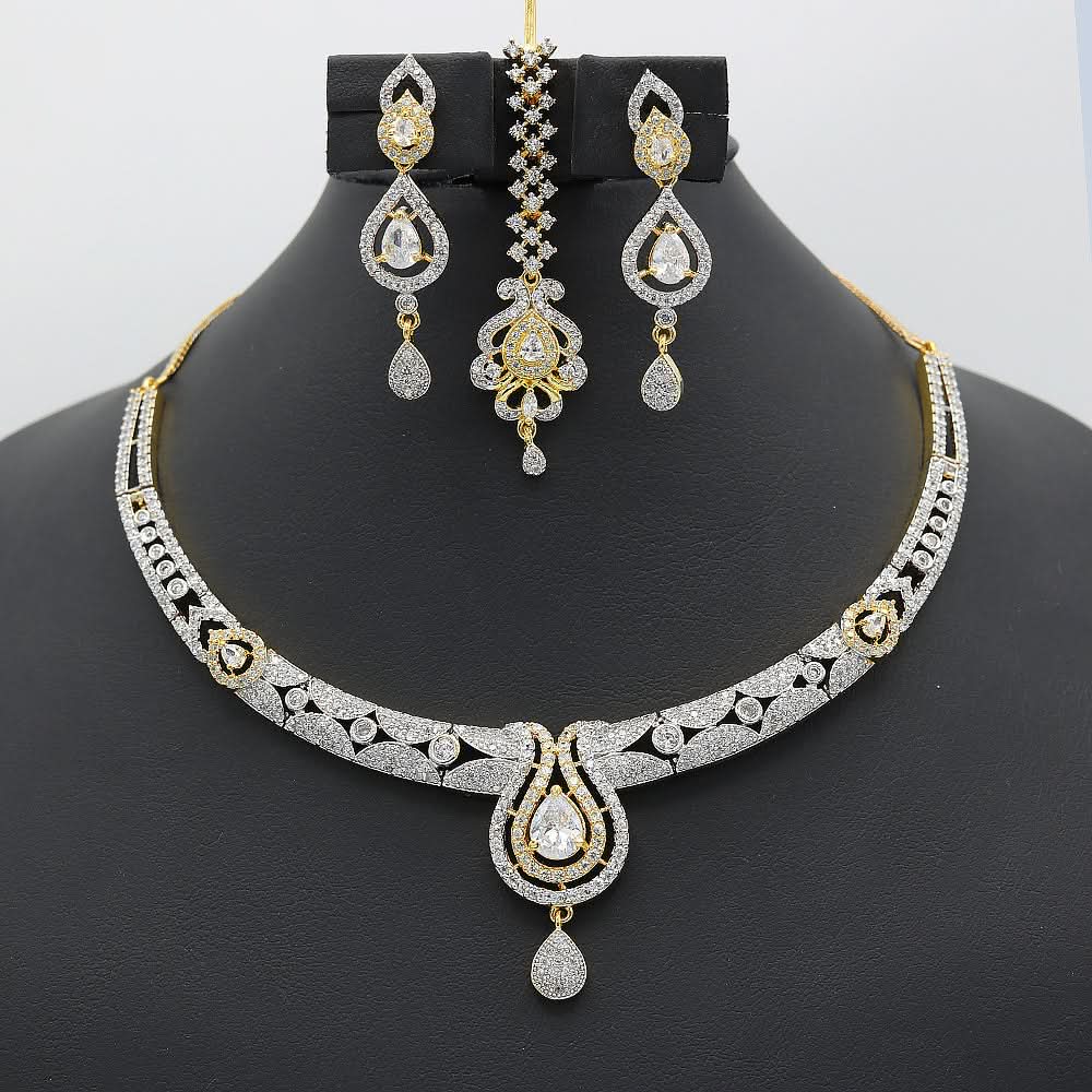 Women's American Diamond Bridal Set - Golden, Women, Jewellery Set, Chase Value, Chase Value