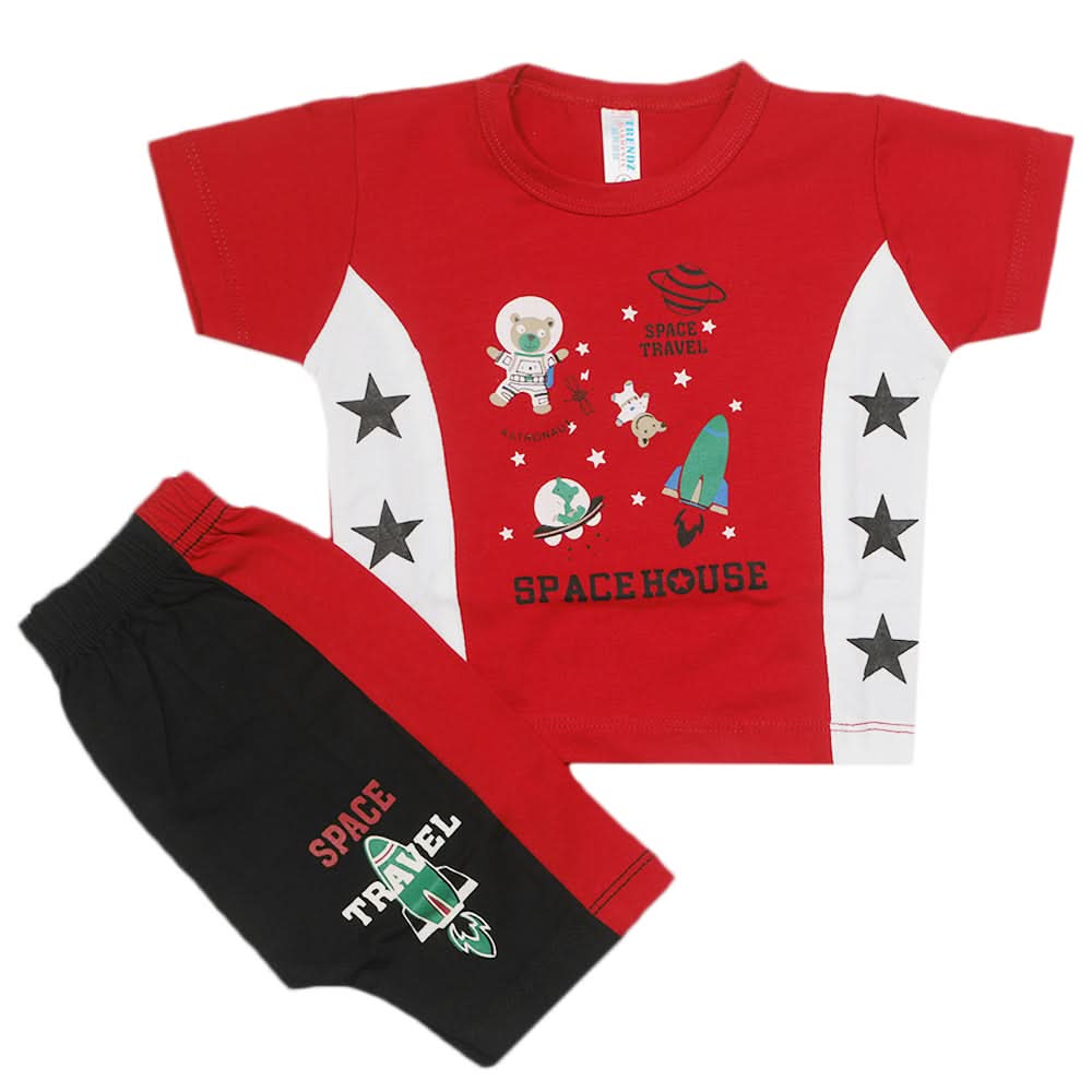 Newborn Boys Half Sleeves Suit - Red, Kids, Newborn Boys Sets And Suits, Chase Value, Chase Value