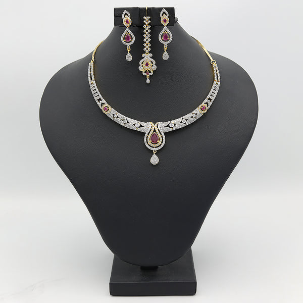 Women's American Diamond Bridal Set - Red, Women, Jewellery Set, Chase Value, Chase Value