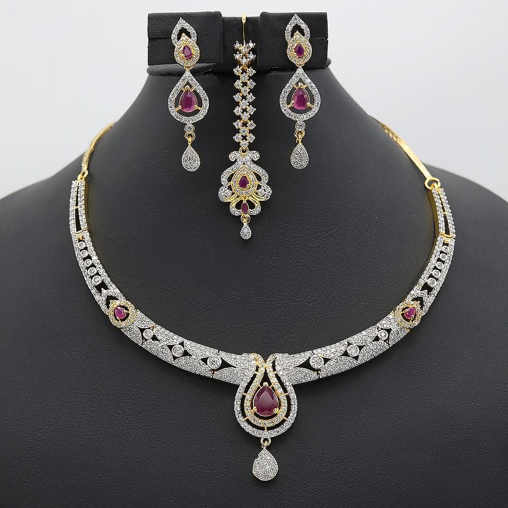 Women's American Diamond Bridal Set - Red, Women, Jewellery Set, Chase Value, Chase Value