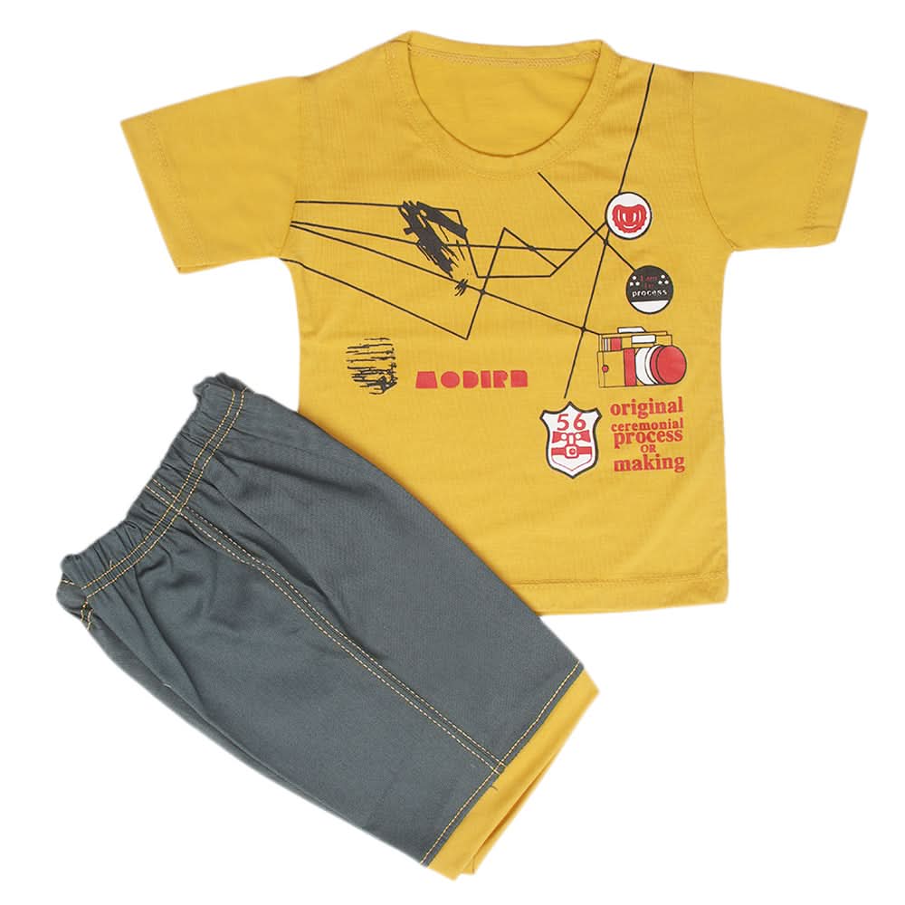 Boys Half Sleeves Short Suit - Mustard, Kids, Boys Sets And Suits, Chase Value, Chase Value