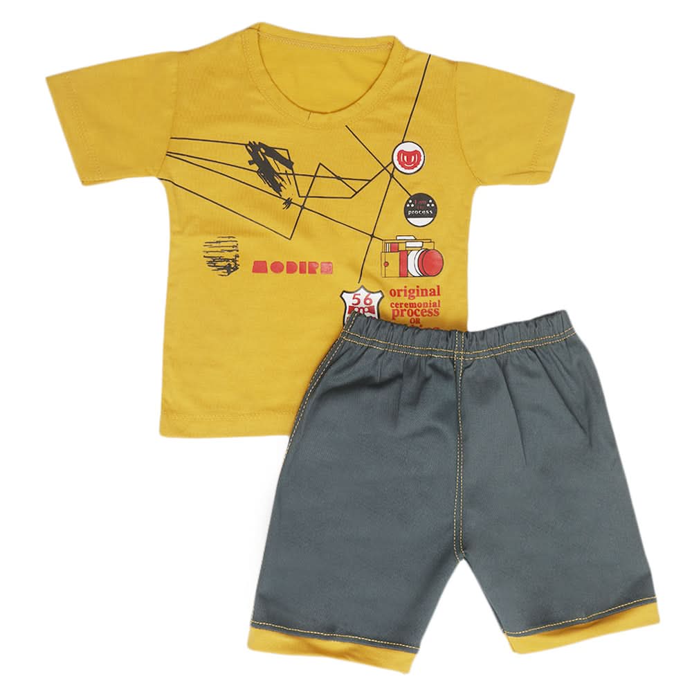 Boys Half Sleeves Short Suit - Mustard, Kids, Boys Sets And Suits, Chase Value, Chase Value