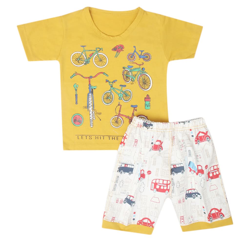 Boys Half Sleeves Short Suit - Mustard, Kids, Boys Sets And Suits, Chase Value, Chase Value