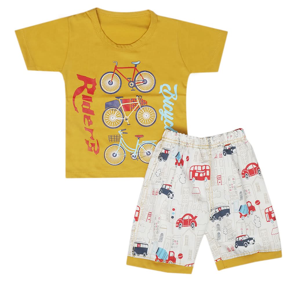 Boys Half Sleeves Short Suit - Mustard, Kids, Boys Sets And Suits, Chase Value, Chase Value