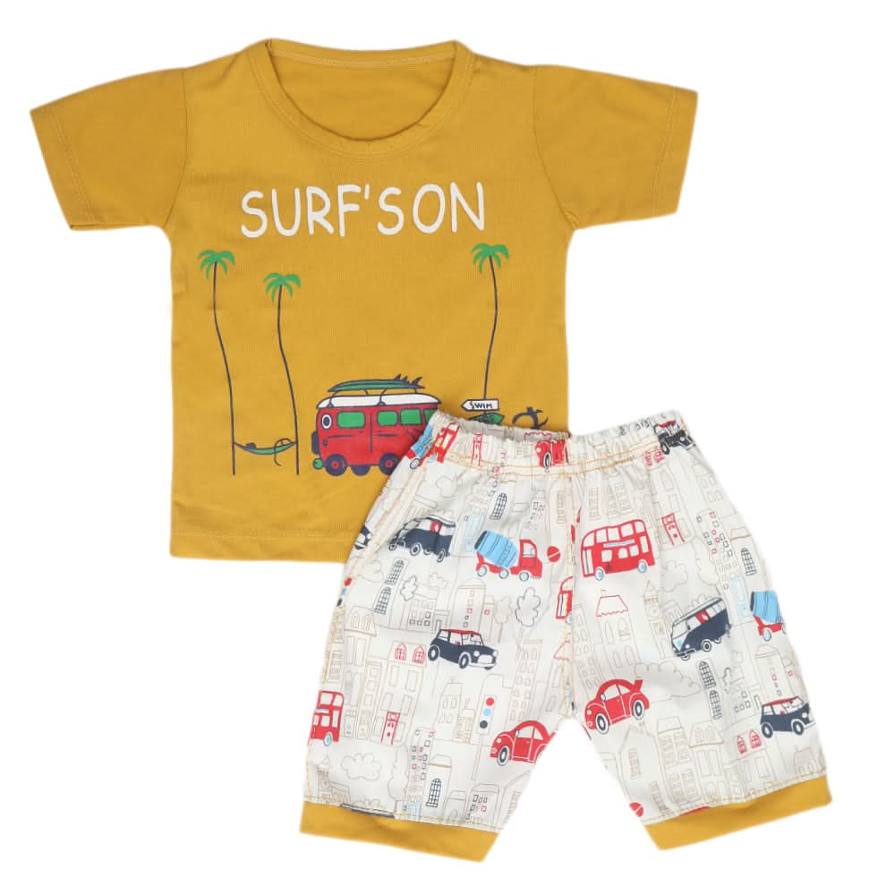 Boys Half Sleeves Short Suit - Mustard, Kids, Boys Sets And Suits, Chase Value, Chase Value