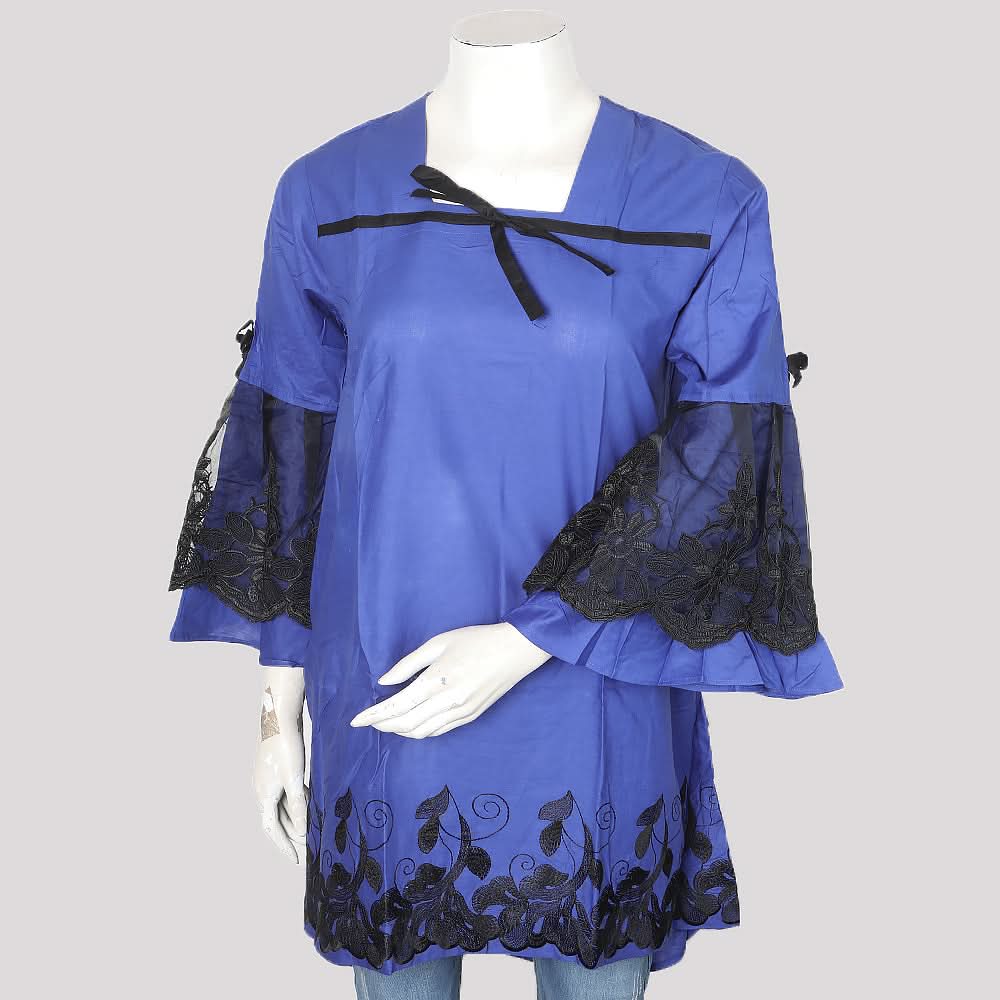 Women's Front Bow Embroidered Kurti - Royal Blue, Women, Ready Kurtis, Chase Value, Chase Value