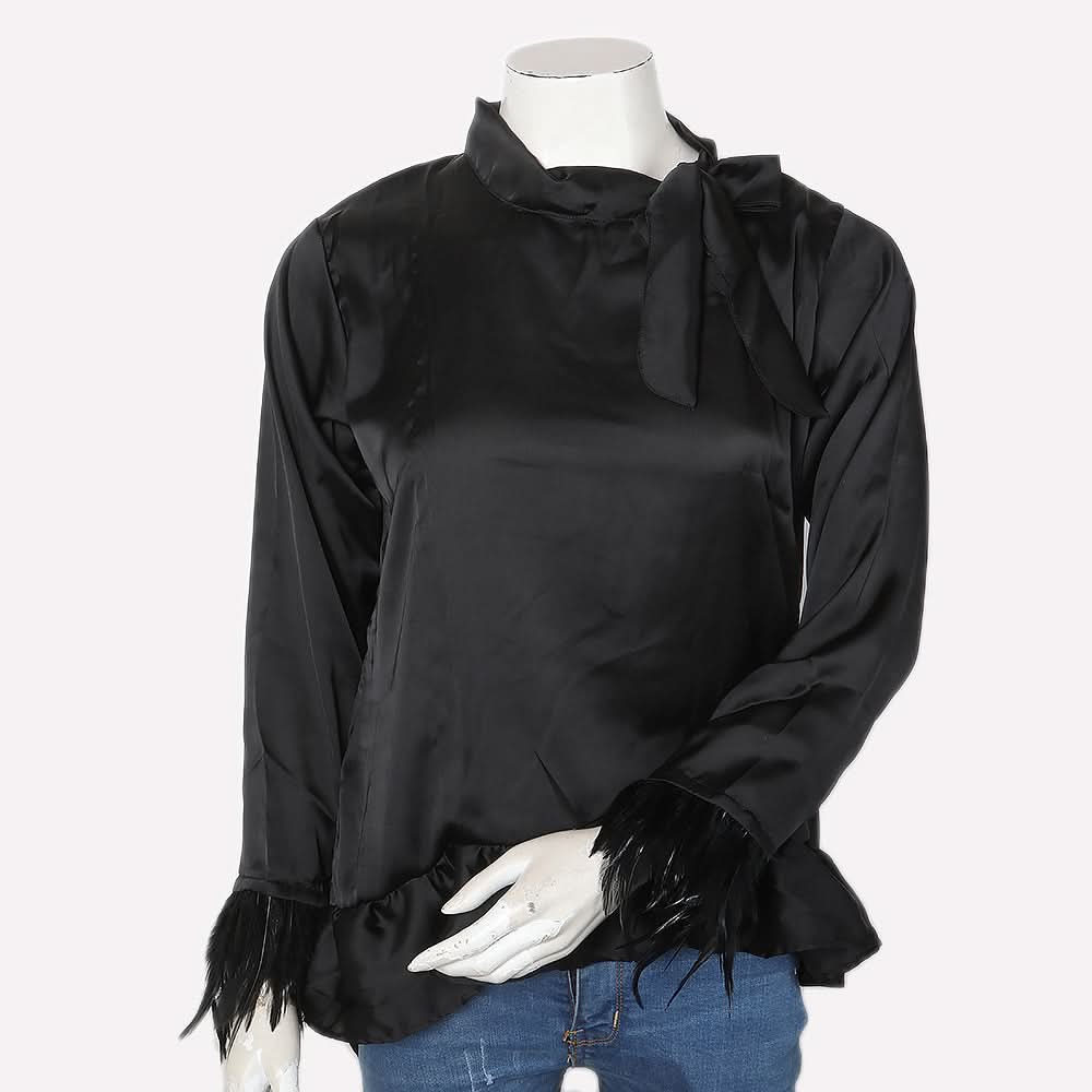 Women's Silk Top With Lace Sleeve - Black, Women, T-Shirts And Tops, Chase Value, Chase Value