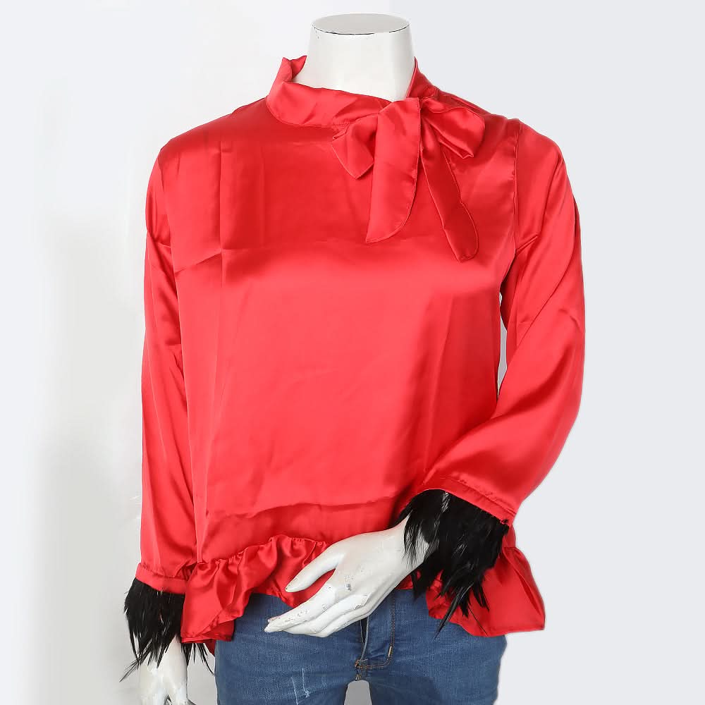 Women's Silk Top With Lace Sleeve - Red, Women, T-Shirts And Tops, Chase Value, Chase Value