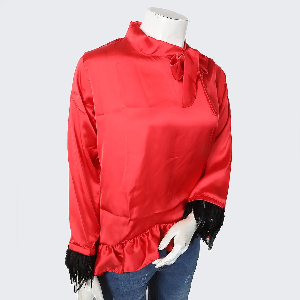 Women's Silk Top With Lace Sleeve - Red, Women, T-Shirts And Tops, Chase Value, Chase Value