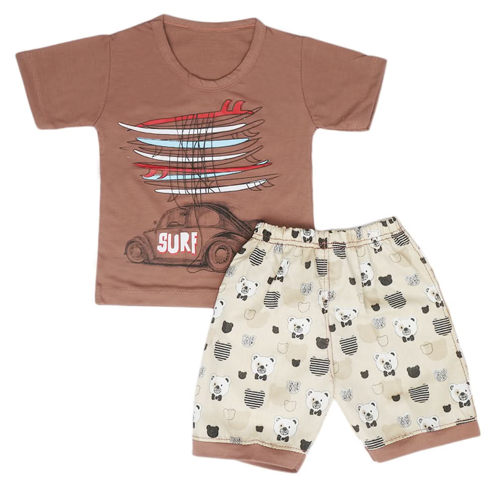 Boys Half Sleeves Short Suit - Dark Brown, Kids, Boys Sets And Suits, Chase Value, Chase Value