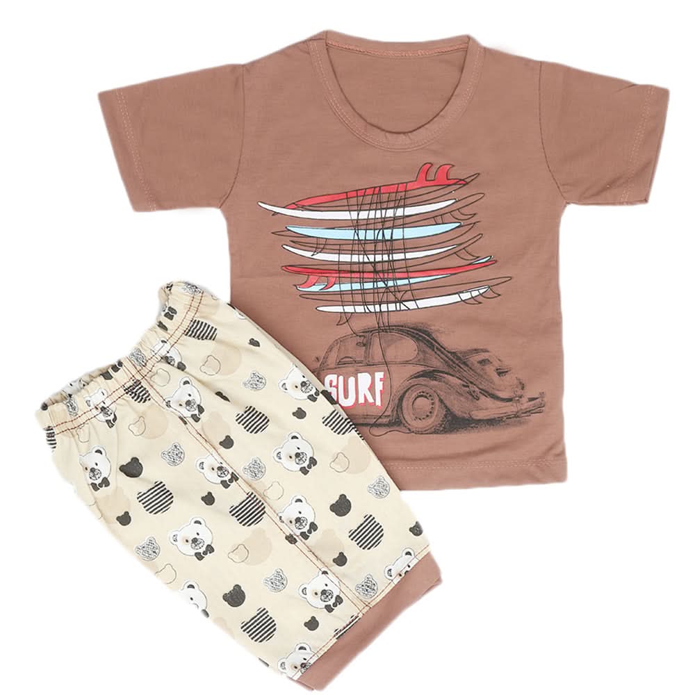 Boys Half Sleeves Short Suit - Dark Brown, Kids, Boys Sets And Suits, Chase Value, Chase Value