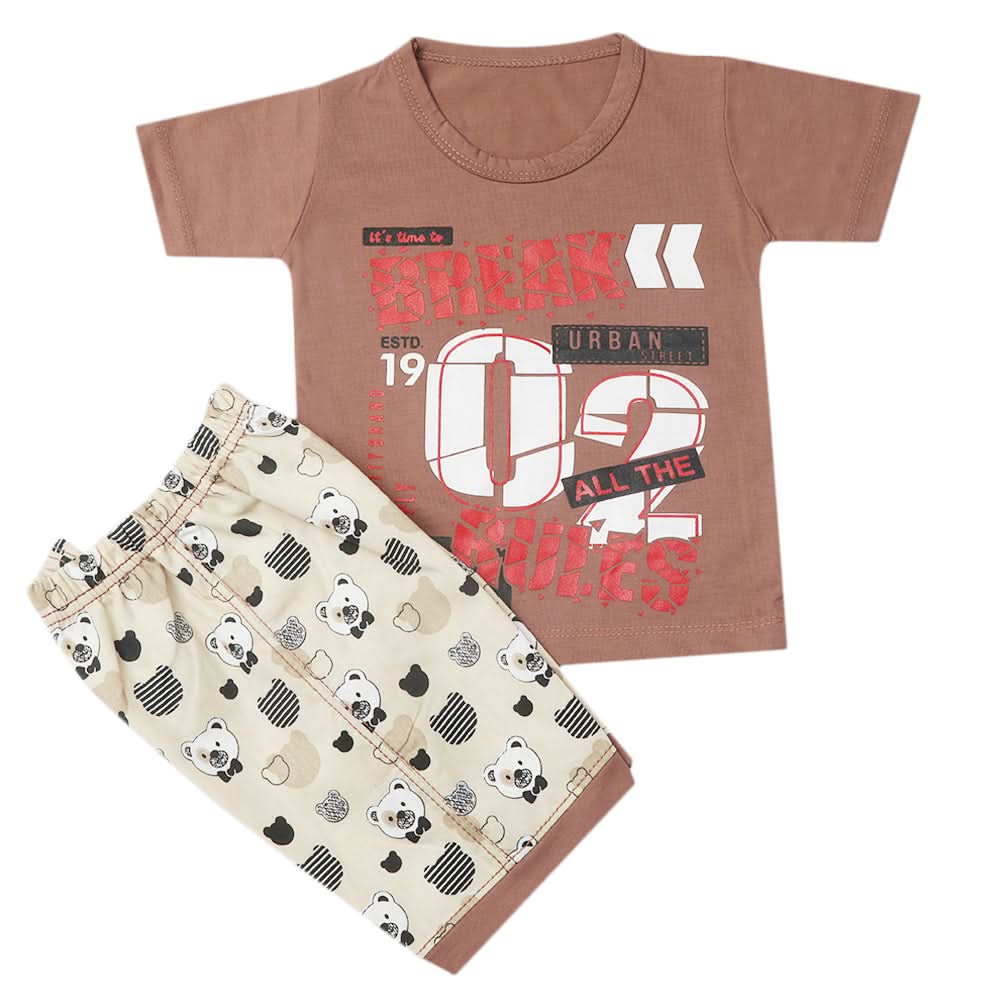 Boys Half Sleeves Short Suit - Dark Brown, Kids, Boys Sets And Suits, Chase Value, Chase Value