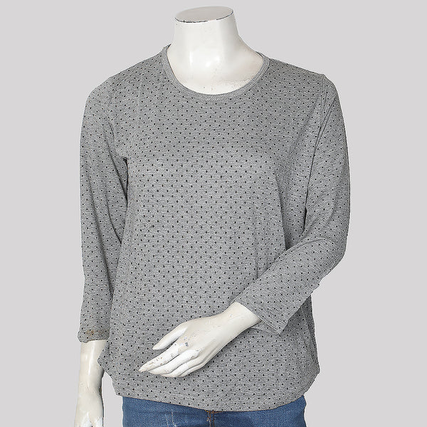 Women's Printed Full Sleeves T-Shirt - Grey, Women, T-Shirts And Tops, Chase Value, Chase Value