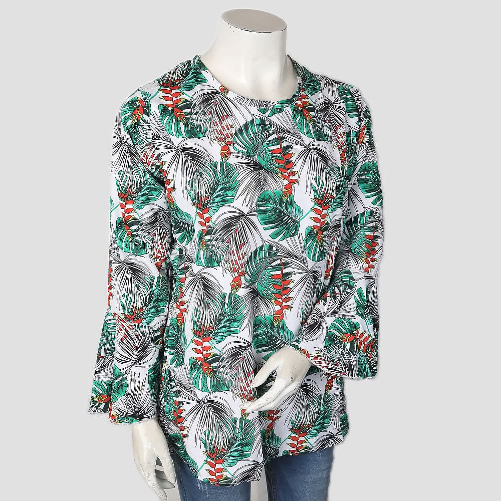 Women's Printed Top With Sleeves Cut - Green, Women, T-Shirts And Tops, Chase Value, Chase Value