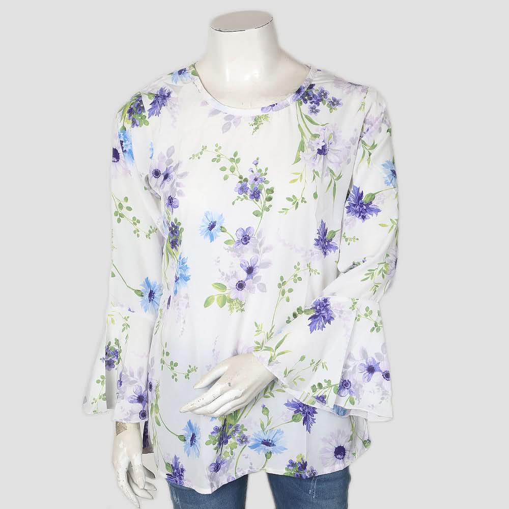 Women's Printed Top With Sleeves Cut - White, Women, T-Shirts And Tops, Chase Value, Chase Value