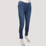 Women's Pearls Denim Pant - Mid Blue, Women, Pants & Tights, Chase Value, Chase Value