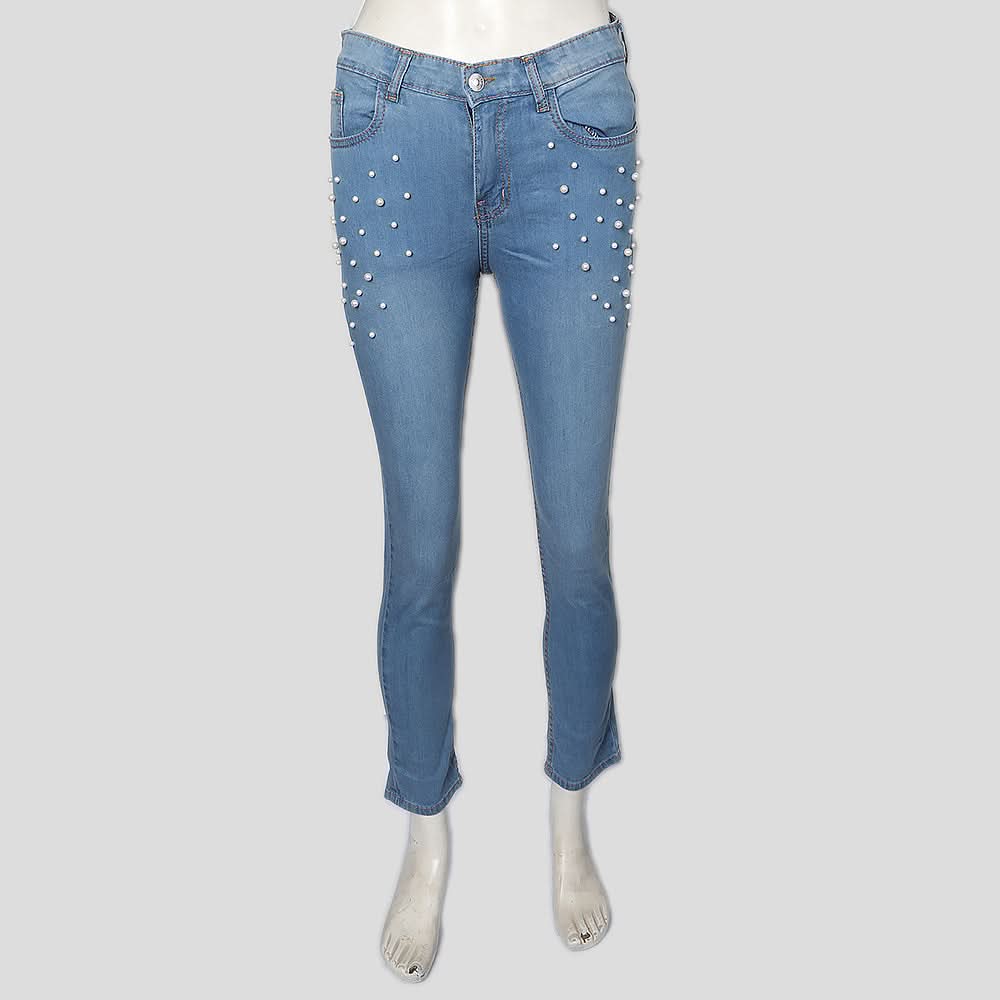 Women's Pearls Denim Pant - Light Blue, Women, Pants & Tights, Chase Value, Chase Value