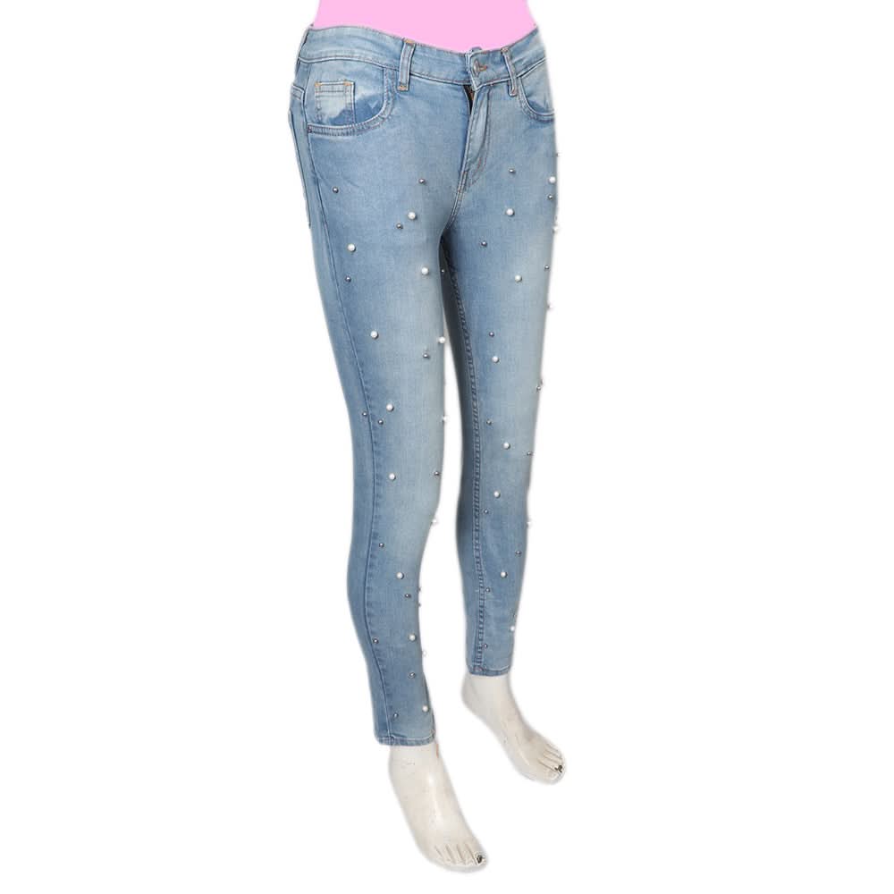 Women's Pearls Denim Pant - Light Blue, Women, Pants & Tights, Chase Value, Chase Value