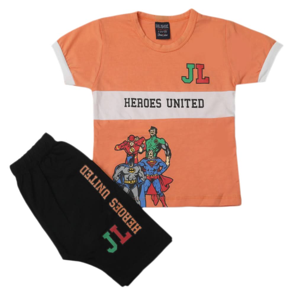 Boys Half Sleeves Short Suit - Peach, Kids, Boys Sets And Suits, Chase Value, Chase Value