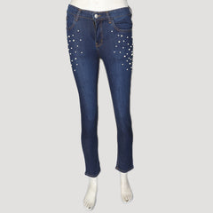 Women's Pearls Denim Pant - Dark Blue, Women, Pants & Tights, Chase Value, Chase Value