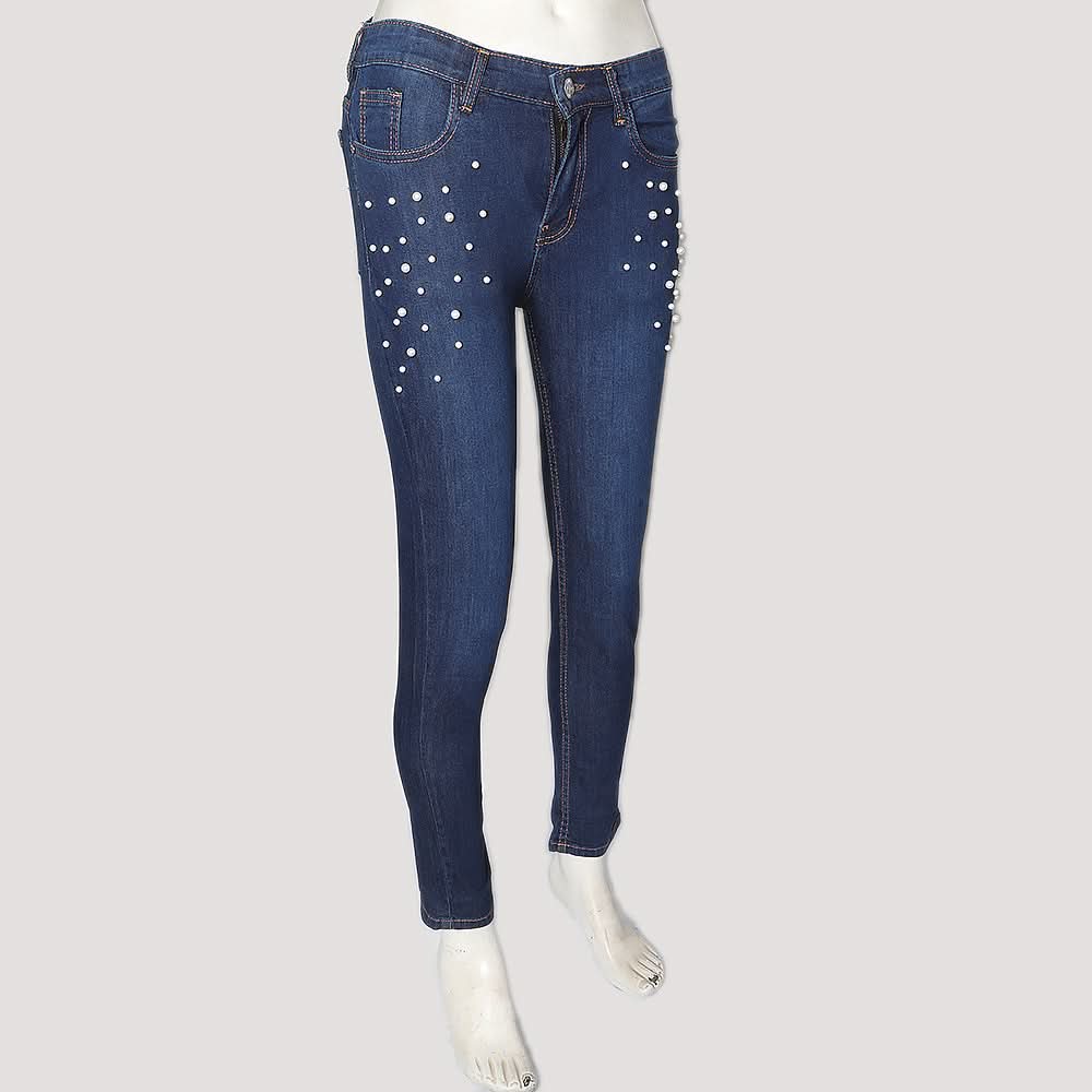 Women's Pearls Denim Pant - Dark Blue, Women, Pants & Tights, Chase Value, Chase Value