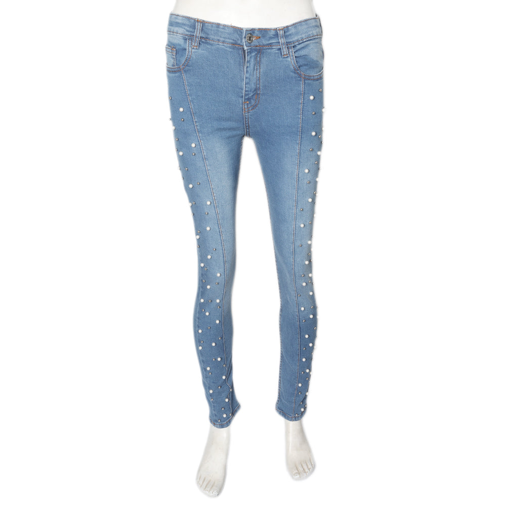 Women's Pearls Denim Pant - Blue, Women, Pants & Tights, Chase Value, Chase Value
