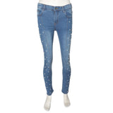 Women's Pearls Denim Pant - Mid Blue, Women, Pants & Tights, Chase Value, Chase Value