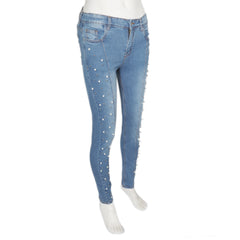 Women's Pearls Denim Pant - Blue, Women, Pants & Tights, Chase Value, Chase Value