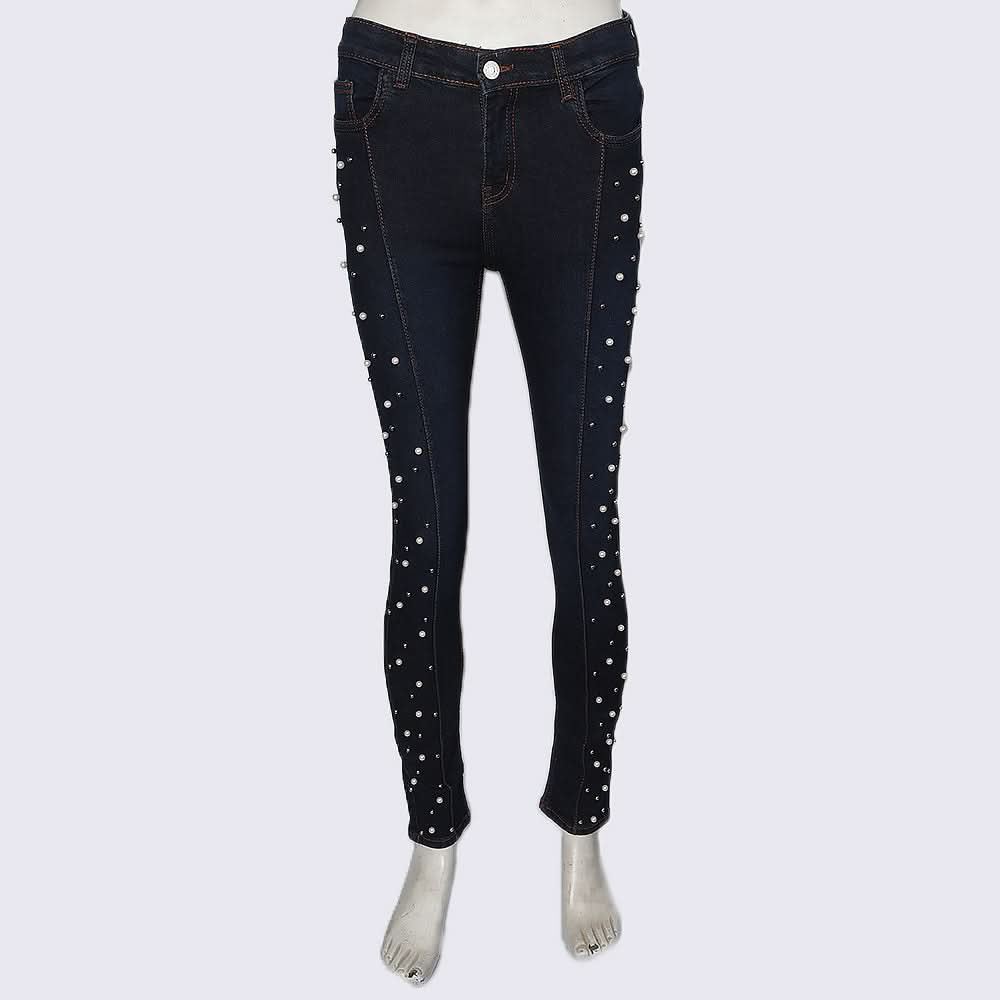 Women's Pearls Denim Pant - Dark Blue, Women, Pants & Tights, Chase Value, Chase Value